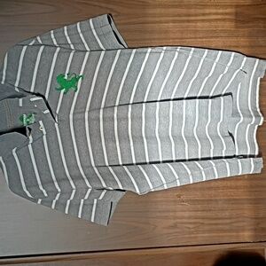 Men's T Shirt Grey and White Striped Express Polo